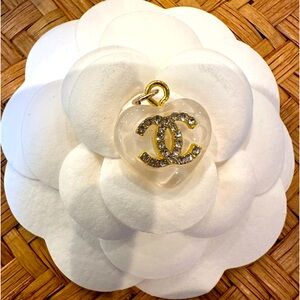 Chanel Acrylic Gold With Crystals Zipper Pull Button Charm